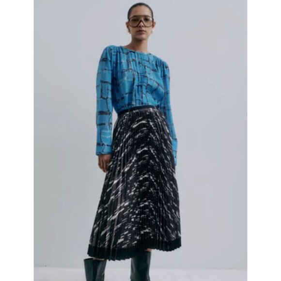 3.1 Phillip Lim Maxi Skirt Womens Size 0 Pleated Lined Abstract Wood Mocha NWT - Picture 1 of 9